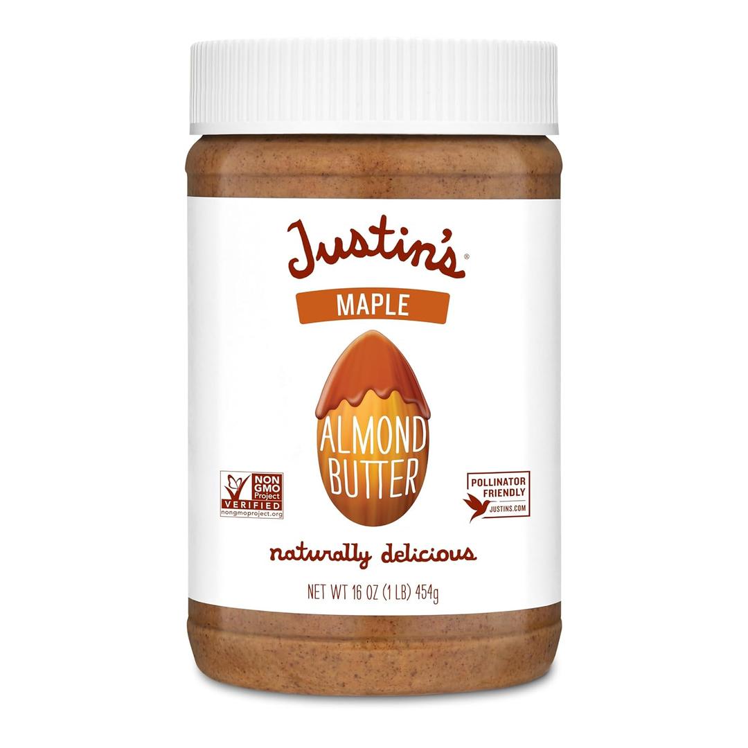 Justin's Maple Almond Butter, No Stir, Gluten-free, Non-GMO, Responsibly Sourced, 16 Ounce Jar
