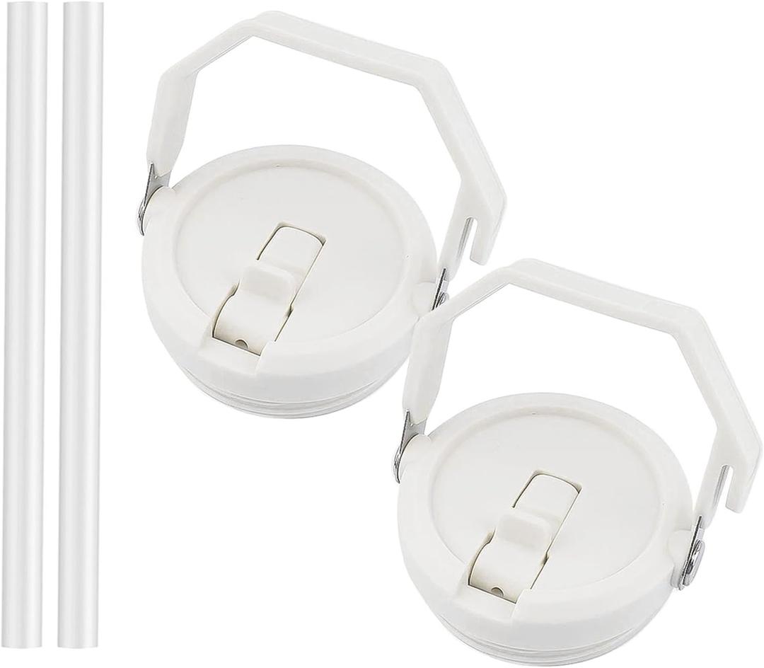 2 Pack 40 oz Tumbler Flip Straw Lid Replacement Fit for 40 oz Stanley Quencher, Leak Proof,Handle On Top,Reusable Tumbler Cover Compatible with 40oz Stanley Quencher (White)