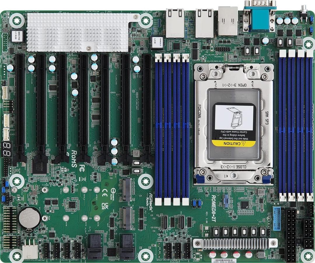 Asrock Rack ROMED8-2T/BCM ATX Server Motherboard AMD EPYC 7003 (with AMD 3D V-Cache Technology*)/7002 Series Processors SP3 (LGA 4094) Dual 10GbE
