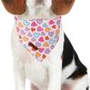 Lionet Paws Valentine's 2pcs Dog Bandanas, Black Heart & Colorful Heart Dog Scarf Bib Premium Fabric, Happy Valentine Love Bandanas for Medium Large Dogs Pets