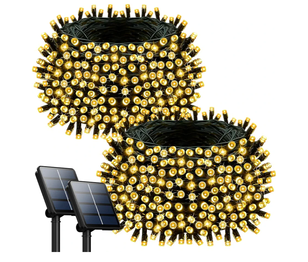 2 Pack 200LED Solar Christmas Lights Outdoor, 72FT Solar String Lights with 8 Lighting Modes, IP65 Waterproof Solar Lights Outdoor for Xmas Garden Party Tree Decor, Warm White