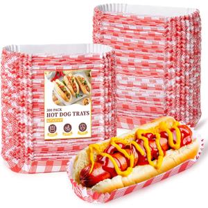 300 Pcs Paper Hot Dog Trays, Small Disposable Hot Dog Boats Fluted to Go Food Holders for Concession Stand, Party, Food Truck (Red)