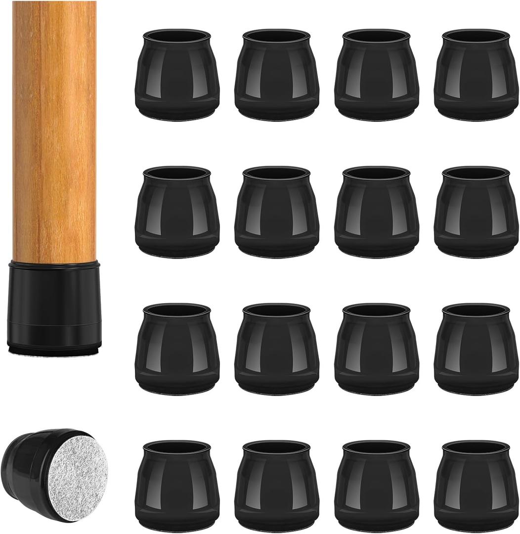 16pcs Round Chair Leg Floor Protectors, Felt Pads Chair Leg Protectors for Hardwood Floors, Silicone Furniture Feet Cups Covers Felt Pads, Prevents Scratches & Reduce Noise, Black, Small, Universal S (0.90'' -1.20'')