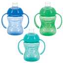 Nuby 3 Pack Two Handle No Spill Toddler Sippy Cups - Toddler Cups Spill Proof with Easy and Firm Grip - Aqua, Blue, Green