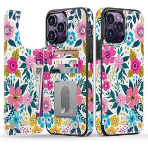 Goodon for iPhone 13 Pro Max Case Wallet - Flip Folio Leather Cover with Trendy Floral Design, 4 Card Slots & Kickstand Function, Protective Phone Case for Women and Girls - Blooming Flowers