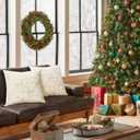 Topfinel Christmas Pillow Covers 18x18 Set of 2,Xmas Cream Velvet Snowflake Reindeer Decorative Pillow Case Winter Holiday Decor for Home Couch,White and Gold