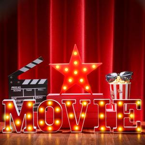 7 Pcs Large Movie Light up Letters Sign LED Movie Night Party Decorations Include Movie Letters Film Clap Board and Marquee Star Sign for Movie Night Party Table Centerpieces (6.3'' Height)