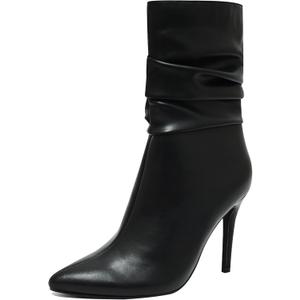 Mid Calf Boots for Women Stiletto High Heel Slouch Boot Pointed Toe Side Zipper Sexy Fashion Ankle Booties Waterproof Fall Winter Dressy Shoes for Work, Party and prom (8, Black)