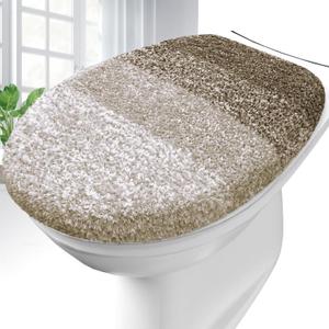 OLANLY Soft Microfiber Bathroom Toilet Lid Cover, Machine Washable Covers, 17.5x15, Stays in Place Rubber Backing, Fits Most Round, Elongated and Oblong Lids, Accessories Decor, Coffee