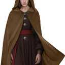 Renaissance Hooded Cloak Medieval Velvet Cape Wizard Witch Cloak Capelet Halloween Cosplay Costume for Women Men (Brown)