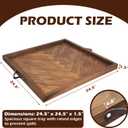 Large Square Ottoman Tray 24.5"x24.5", Wooden Ottoman Trays with Leather Handles, Rustic Decorative Storage Tray for Ottoman