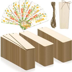 120 PCS Wood Blank Bookmarks Set - Unfinished Wooden Bookmarks with 10m Rope, Hanging Labels for Crafts and Decorations