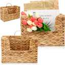Dunzoom 2 Pcs 14" and 12" Woven Hanging Basket for Wall, Large Hanging Wall Basket, Water Hyacinth Storage Baskets with Handles File Organizer Magazine Holder for Home, Office, Farmhouse