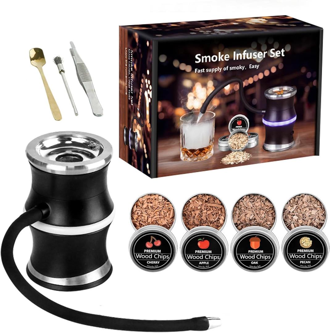 Electric Whiskey Smoker Kit,Rechargeable Cocktail Smoker Kit with 3 Light Modes,Bourbon Smoker Kit,4Wood Chips,Birthday/Christmas Gifts for Men,Dad,Husband