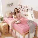 ELEMUSE Twin XL Dorm Dual Layer 3 Inch Memory Foam Mattress Topper | College Essentials for Girls Pink, 2 Inch Cooling Gel Foam with 2 Inch Plush PillowTop, Relief Comfortable Support
