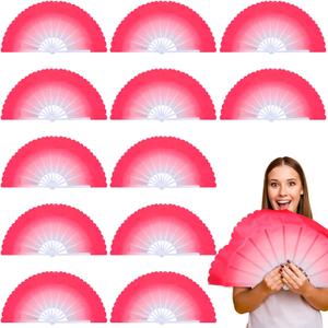 12 Pcs Large Chinese Dancing Fans 17 Inch Pink Plastic Folding Taichi Kungfu Handheld Fans for Line Dancing Chinese Folk Dance Arts Martial Sports Performance Festival Decorations Gifts