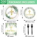 Naozinebi 200Pcs God Bless Baptism Plates Napkins First Holy Communion Party Tableware Set Christening Ceremony Dinnerware Confirmation Paper Plates for Mi Bautizo Baby Shower Decor Supplies Serve 50
