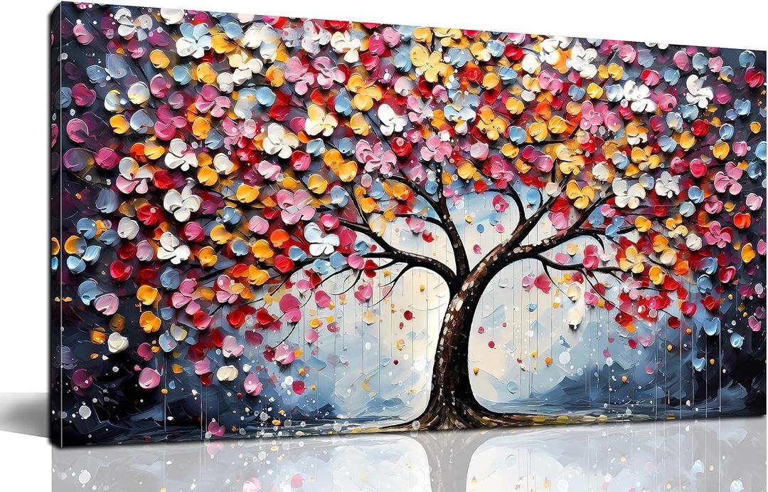 Zoyotago Large Canvas Wall Art Colorful Flower Tree Picture Gray Backgrounds Canvas Prints Ready to Hang for Bedroom Living Room Size 24x48 (24L" x 48W", colorful tree)