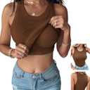 CHICME Women Built-in Bra Tank Tops Sleeveless Casual Shirts Racerback Ribbed Fitted Tank Tops (Medium, Coffee)