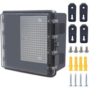Junction Box, Hinged Black Clear Cover IP67 Waterproof ABS Project Box with Mounting Plate Electrical Box Enclosure with Wall Bracket 5.9 x 5.9 x 3.5inch(150x150x90mm)