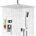SR SUN RISE 16 Inches Polished Chrome Shower Faucet System Bathroom Luxury Rain Mixer Shower Faucet Set Ceiling Mounted Rainfall Shower Head Set (Contain Shower Faucet Rough-In Valve Body and Trim)
