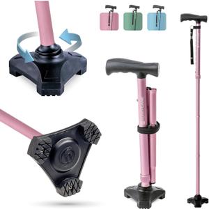 HurryCane HCANE-PP-C2 Freedom Edition Foldable Walking Cane with T Handle