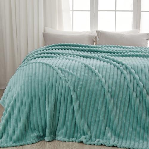NEWCOSPLAY Super Soft Queen Blanket Mint Green Premium Silky Flannel Fleece 3D Ribbed Jacquard Lightweight Bed Blanket All Season Use (Mint Green Ribbed, Queen(90"x90")) : Home & Kitchen