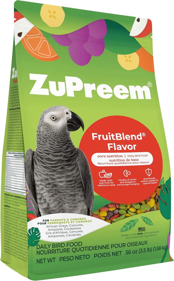 ZuPreem FruitBlend Parrot & Conure Food, Uniform Bird Food, M/L, 3.5 lb Bird Food Pellets, Real Fruit, Fruit Blend, Conures, African Greys, Caiques, Eclectus, Cockatoos, Medium Large Birds, USA, BBD 01/09/2028