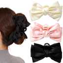 3 PCS Large Bow Hair Claw Clips Satin Bow Claw Clip for Women Girl with Long Thick Hair 5.9 inch Elegant Hair Ribbon Design for all types Big (Black+White+Pink)