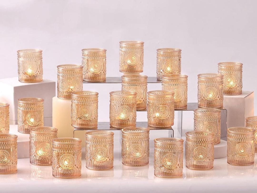 48 Pcs Gold Votive Candle Holders Bluk, Gold Wedding Decorations, Glass Candle Holder for Tea Lights, Wedding Party Diwali Centerpieces for Table, Birthday Party Supplies