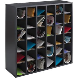 Safco Wooden Paper and Mail Organizer for Home Office and Classroom, Adjustable Shelves and Stackable, 36 Compartments, Black