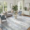 DCX Abstract Area Rug 8x10, Washable Blue Modern Rug for Living Room, Kid & Pet Friendly with Rubber Back Non Slip, Soft Low Pile Carpet, Stain Resistant Rug for Bedroom, Office, Dining Room