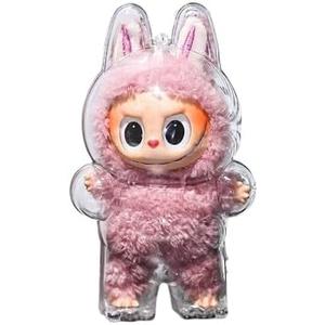 Clear Protective Display Case Compatible with Labubu Monsters, 2-Pack with Nylon Rope Buckle and Hard Box (2, Standing)