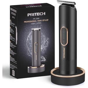 PRITECH Beard Trimmer for Men - Rechargeable Men's Electric Trimmer & Razor, Cordless Body Groomer for Face, Neck, Groin & Manscaping, Includes Standing Charging Dock, Ideal Gift for Men, Black