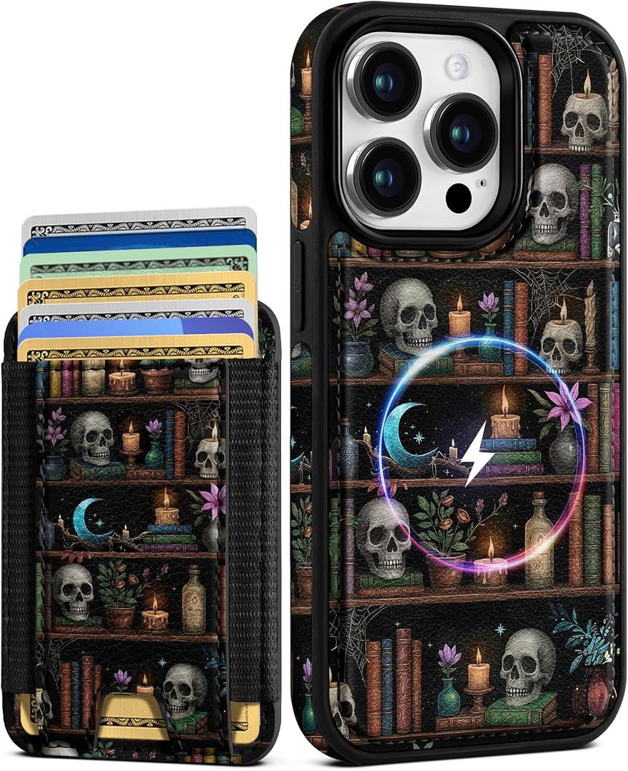 Shorogyt for iPhone 12 Pro Max Wallet Case for Women, Bookshelf | Compatible with MagSafe, Fits 5 Cards, Detachable Magnetic, Credit Card Holder, Leather RFID Blocking, Cute Phone Cover