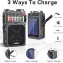 R11 Portable Shortwave Radio - 4000mAh/14800mWh NOAA/SW/AM/FM, Solar/Hand Crank/USB Charging, Bluetooth Receiver/USB/TF Playback,with Compass,Flashlight,SOS for Camping & Emergencies - Grey