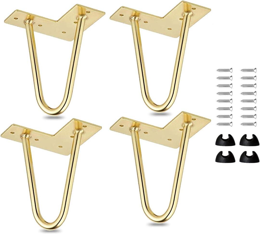 8 inch / 20cm Hairpin Table Legs, La Vane 4PCS Mid-Century Modern DIY Metal Furniture Legs with Floor Protectors & Screws for Coffee and End Table Cabinet TV Stand (8'' / 20cm - Cabinet, Gold)