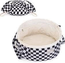 Narwey Barrel Drawstring Checkered Makeup Bag Large Cosmetic Bag Make up Bags Toiletry Bag Travel Bags for Toiletries Organizer for Women Gift for Teen Girls (Grayish Blue Checkerboard) (Patent)