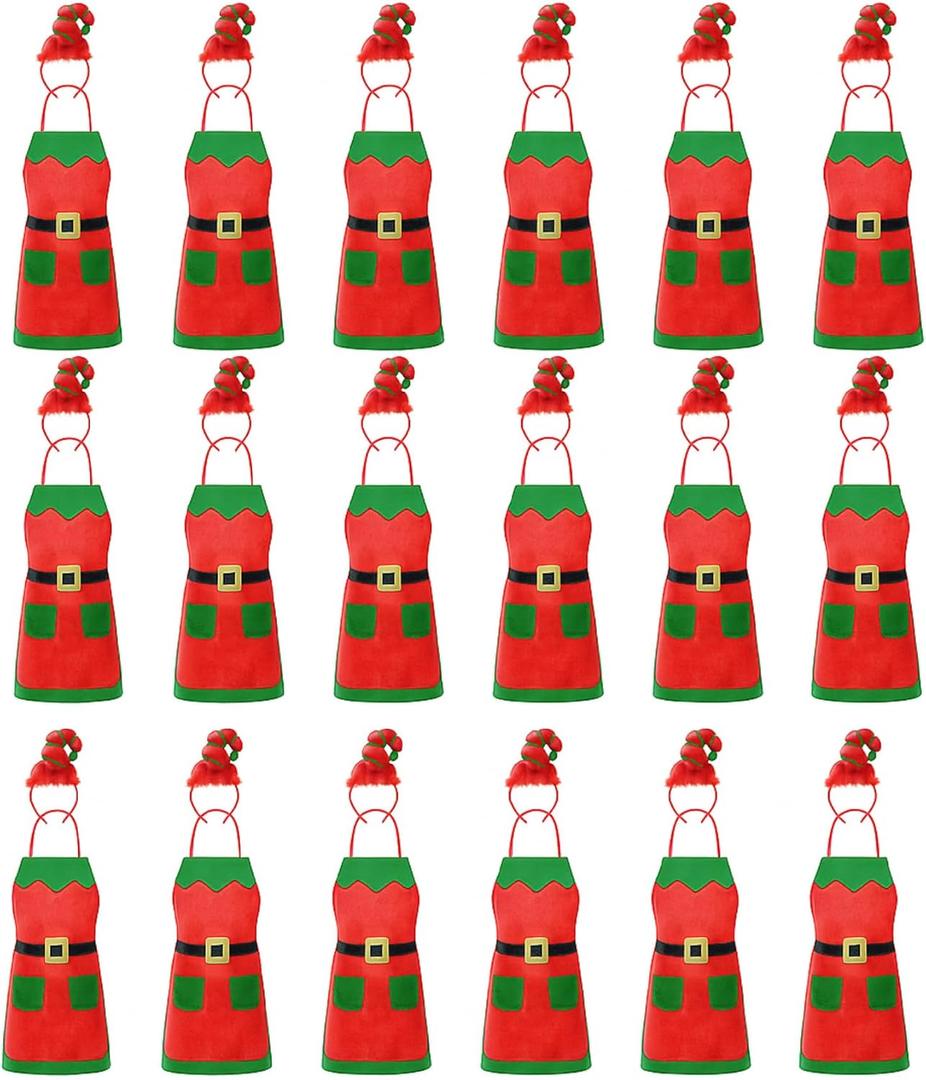 Toulite 36 Pcs Christmas Elf Aprons and Elves Headband Sets Bulk Elf Costume Headwear for Christmas Party (Red)
