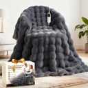 Heated Blanket Throw, Fast Heating Blanket Throw with 1/2/4/6/9/12 Hours Auto-Off 8 Heat Level, 50'' * 60'' Cozy Faux Rabbit Fur Bubble Blanket, Soft Fluffy Warm Blanket(Dark Grey)