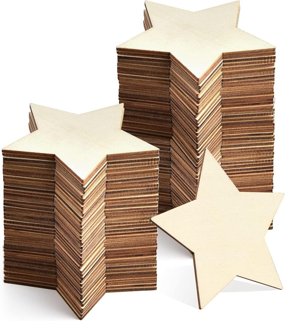 60 Pieces 5 Inch Unfinished Wooden Star Blank Natural Wood Slices Wooden Cutout Tiles for DIY Crafts Home Decoration Painting Staining