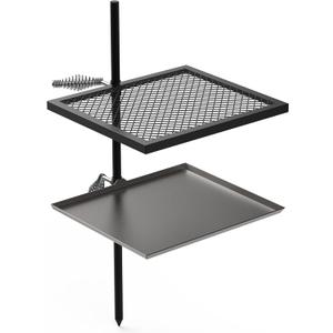 Stanbroil Adjustable Swivel Grill - Steel Mesh Cooking Grate with Spike Pole and Griddle Plate for Outdoor Open Flame Cooking - Dual Campfire Steel Cooking Grill Grate Swivel System