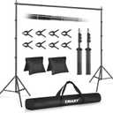 EMART Backdrop Stand 10x10ft(WxH) Photo Studio Adjustable Background Stand Support kit with 2 Crossbars, 8 Clamps, 2 Sandbags and Carry Bag for Parties, Events Decoration, Wedding, Photography (Black)