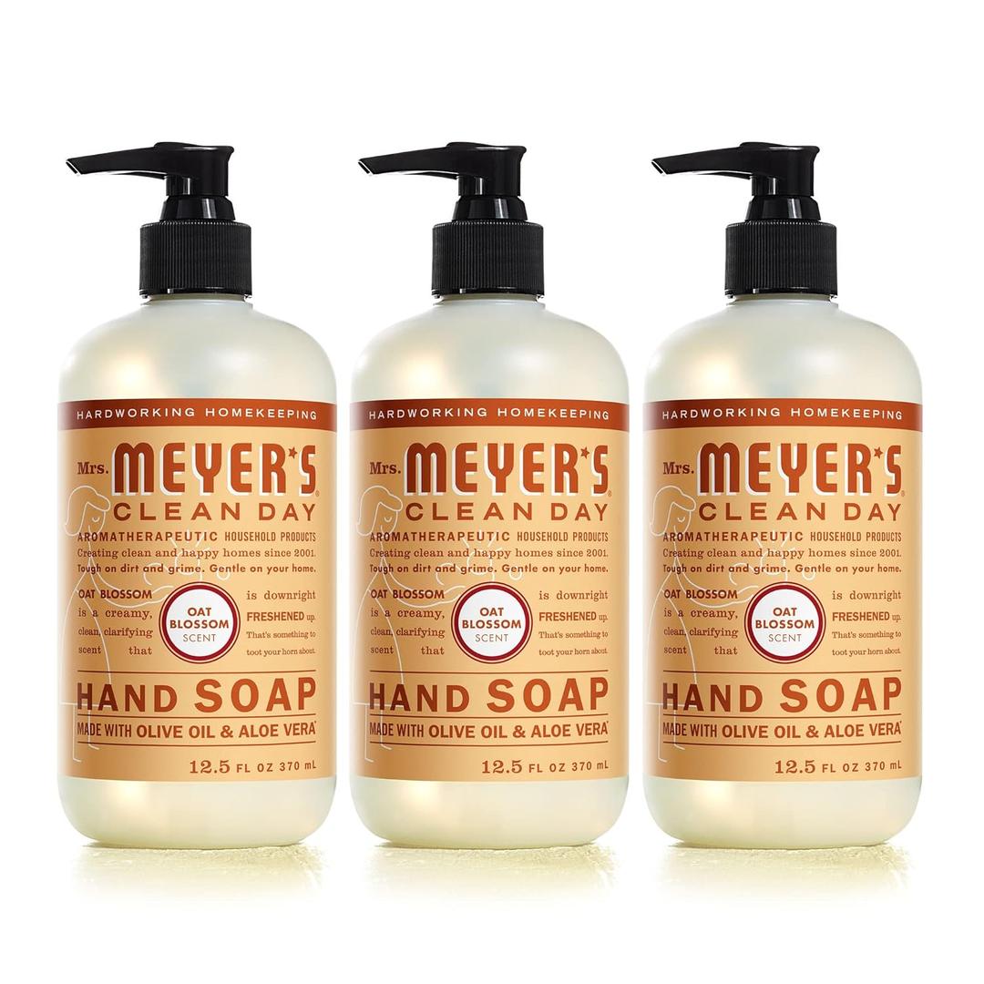 MRS. MEYER'S CLEAN DAY Hand Soap, Made with Essential Oils, Biodegradable Formula, Oat Blossom, 12.5 fl. oz - Pack of 3 MRS. MEYER'S CLEAN DAY Hand Soap, Made with Essential Oils, Biodegradable Formula, Oat Blossom, 12.5 fl. oz - Pack of 3