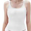 SUUKSESS Women Padded Cotton Ribbed Long Tank Tops 2025 Summer Going Out Basic Scoop Neck Cami Tops (Medium, Snow White)