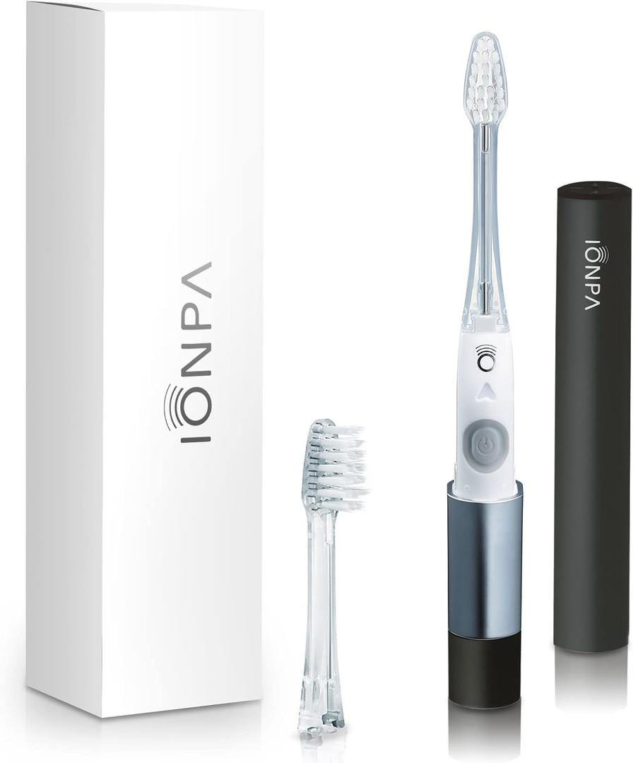 IONIC KISS IONPA DM Black Compact Ionic Power Electric Toothbrush with Travel Cap, Brushing Timer, 2 Modes, 2 Soft Extended Filament Brush Heads Made in Japan, KISS You, Outdoor DM-011BK