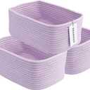 XUANGUO Small Woven Storage Baskets 12X8X5 Decorative Rope Bins for Organizing Shelves, Closets, and Toys, Empty Gift Baskets, Cute Organizer Basket for Home and Office (Purple, Regular)
