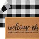 2pcs Welcome Mat Welcome Front Door Mat Black White Buffalo Plaid Check Rug Layered Funny Front Door Mat for Indoor Outdoor Entrance Home Doormats Decor (Brown)