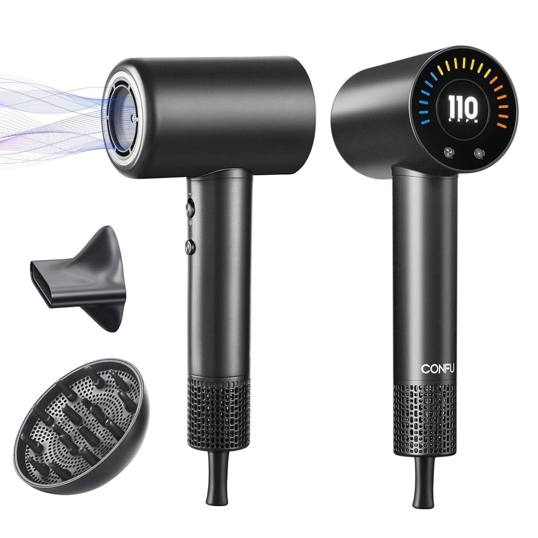 CONFU Hair Dryer, 110000 RPM Fast Drying Blow Dryer with Magnetic Diffuser and Concentrator, Professional Lightweight Ionic Hair Dryer for Women and Men (Grey)