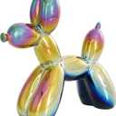 Deco 79 Ceramic Dog Decorative Sculpture Balloon Home Decor Statues with Rainbow Shimmer Finish, 1 Accent Figurines 9", 7"H, Multi Colored